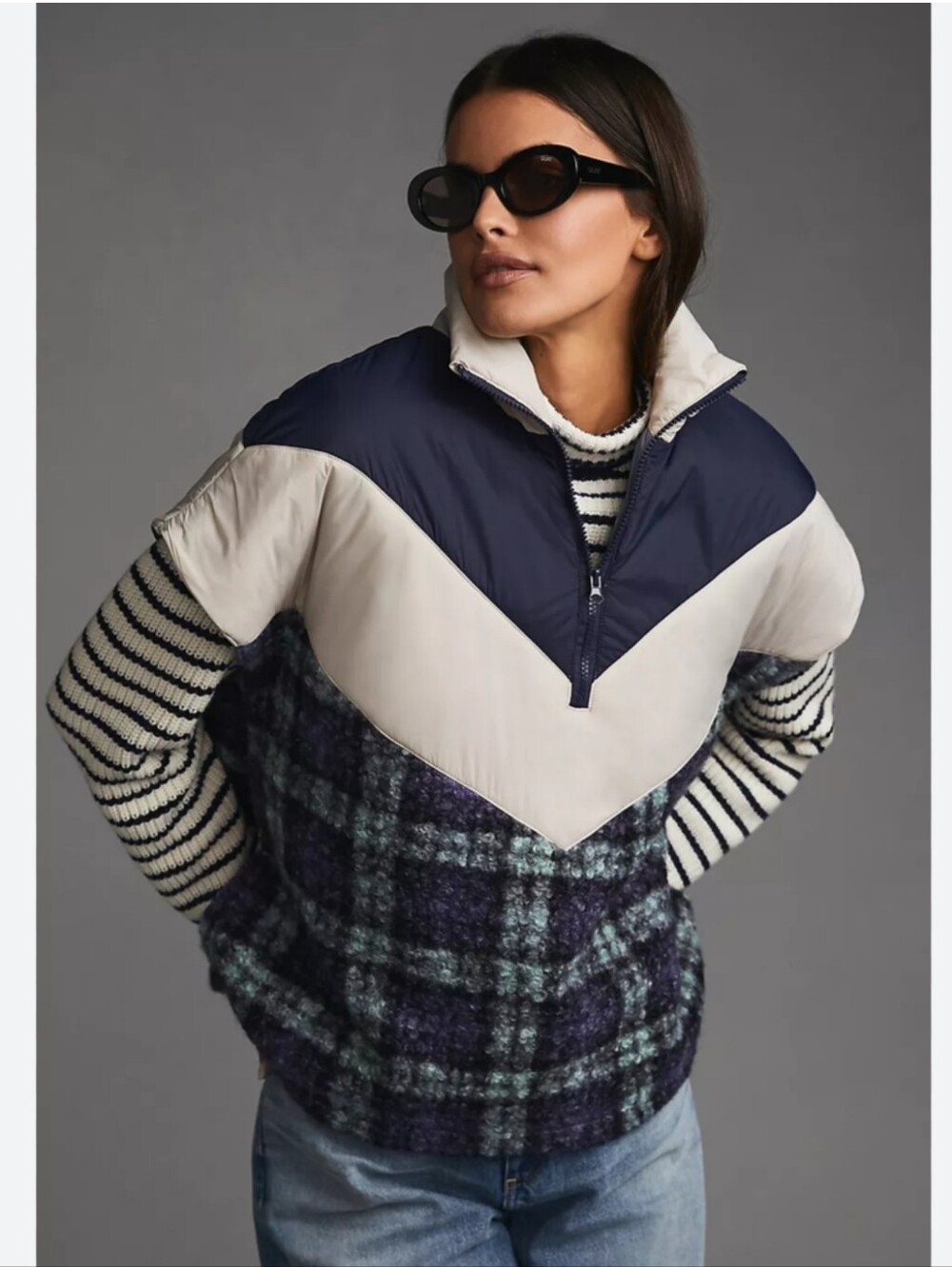 Pilcro Anthropologie Plaid Puffer Poncho Vest One Size